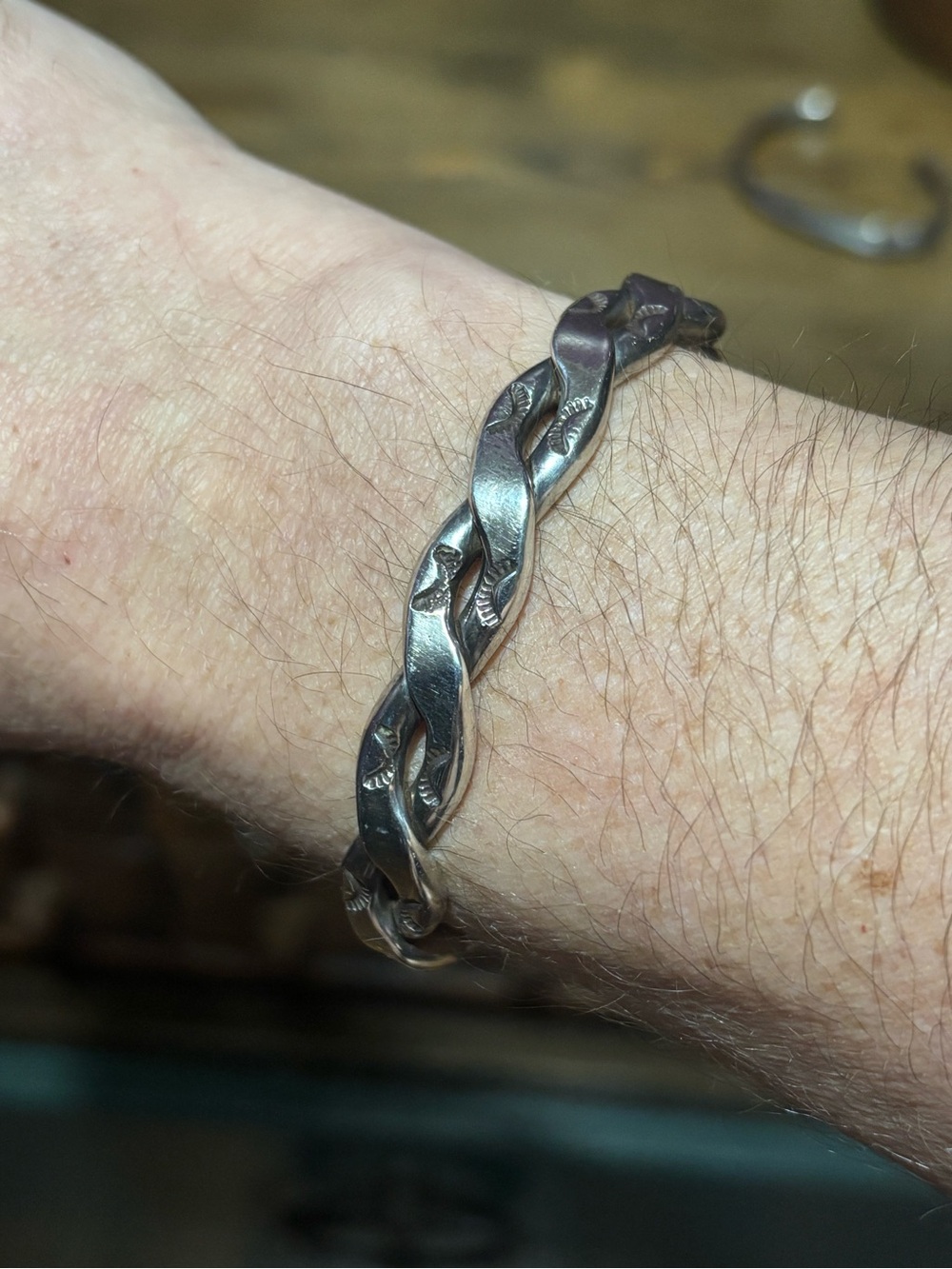 Sterling silver rope twist braid cuff bracelet handmade vintage marked southwest